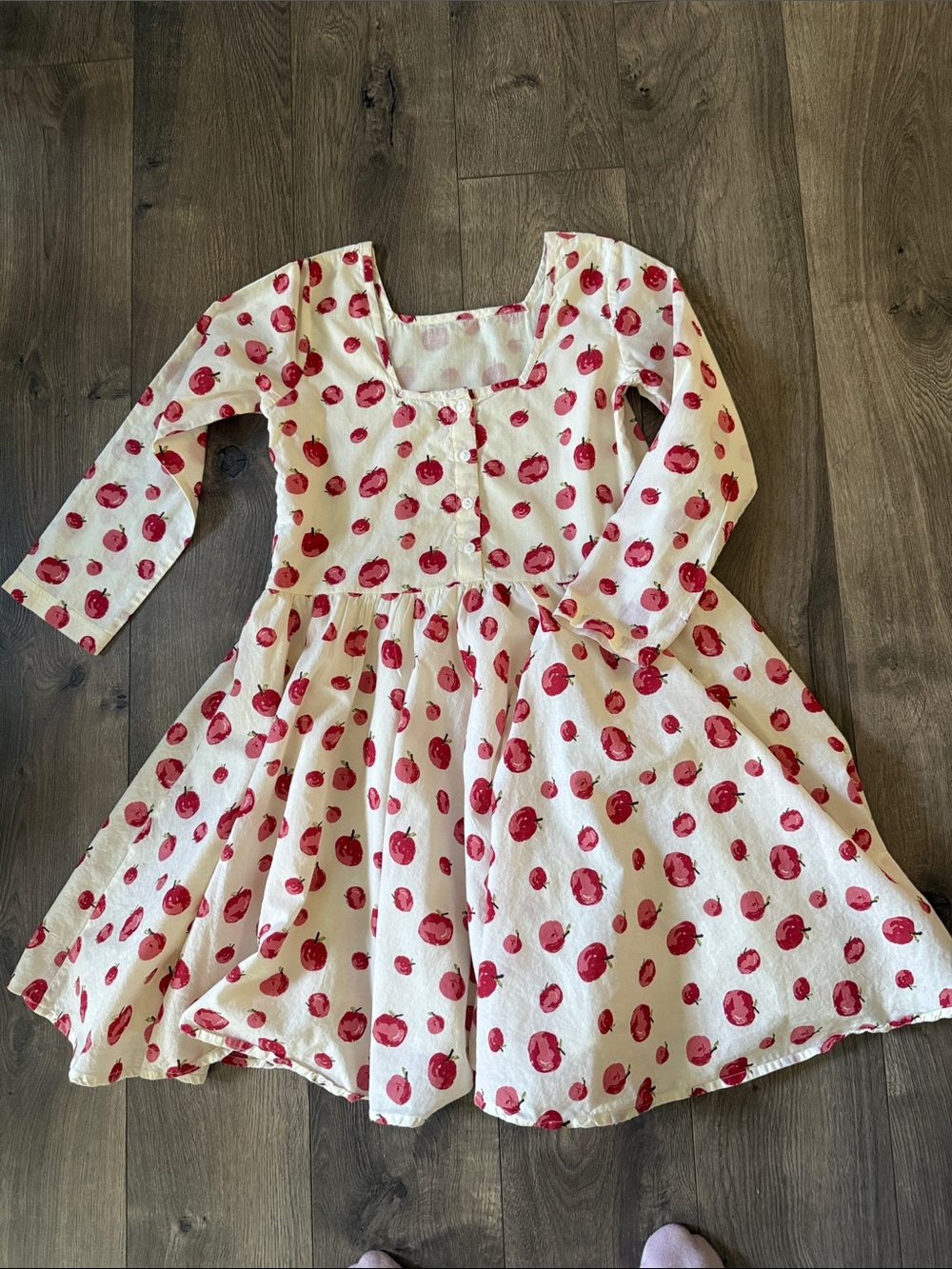 Cream Dress with Red Apple Print